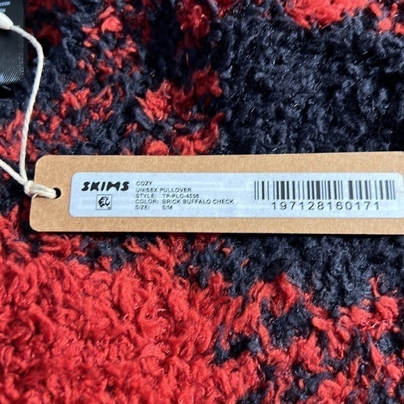 NWT SKIMS Cozy Knit Unisex Lounge Set - Brick Buffalo Check Oversized SET S/M - Picture 8 of 15